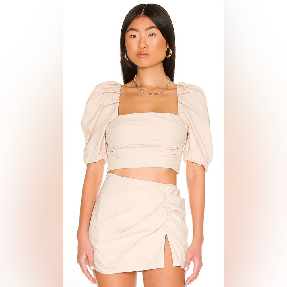 AMANDA UPRICHARD NWT Wilis crop top blouse w/ puff sleeves XS beige retail $182